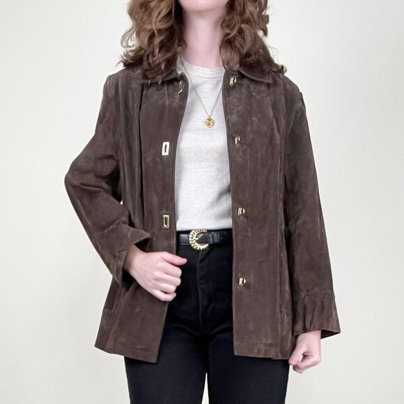 Vintage Suede Leather Toggle Light Jacket Coat Old Money Quiet Luxury 1990s Y2K - Picture 11 of 11